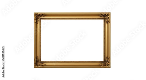 Golden square frame for paintings, mirrors or photo on white background.