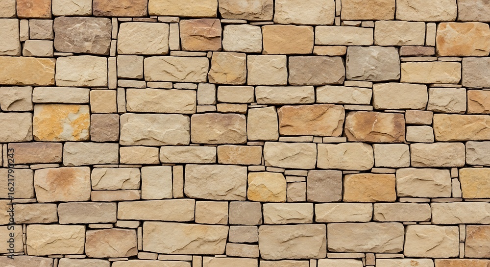 Obraz premium A close up view of a stone wall with varying sizes and colors of rectangular stones