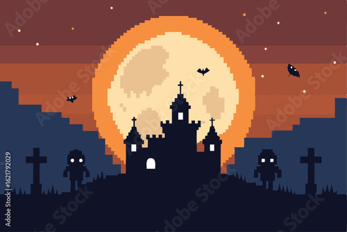 pixel art halloween night with tiny ghosts  ghouls (1).eps
