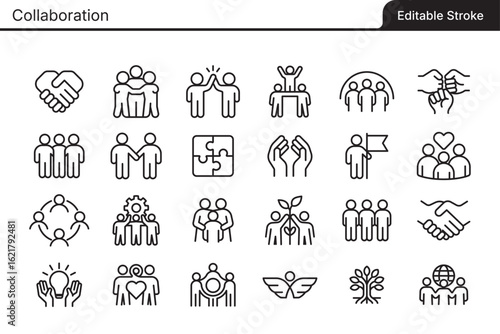 Collaboration icon pack - editable vector line style. Vector strokes are fully editable for customization