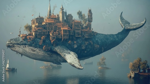 Surreal Whale Carrying Passengers: A Digital Art Piece