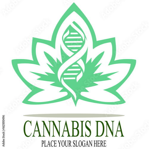 Cannabis dna logo design. cannabis or marijuana leaf and dna sign symbol