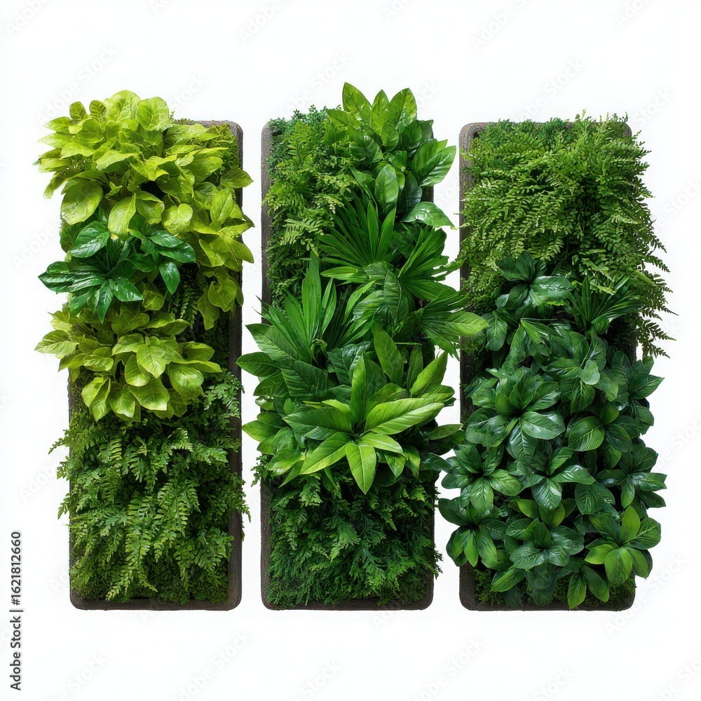 Naklejka premium Three Vertical Green Living Walls vertical garden plants