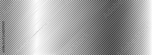 Halftone line gradient texture. Black diagonal stripe gradation background. Repeated slanted strokes pattern backdrop. Vibrating parallel lines wallpaper. Vanish oblique moire overlay. Vector