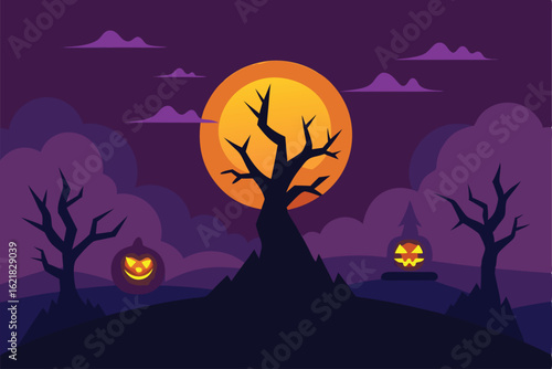 halloween landscape with glowing fractal trees  .eps