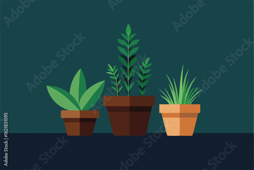 potted herb garden with rosemary  thyme  basil  an.eps