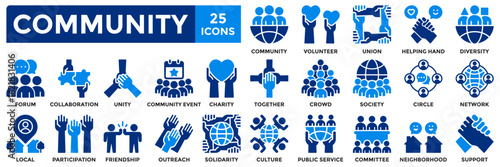 Community icon collection set. Containing together, diversity, solidarity, volunteer, society, friendship, unity icon. Simple flat vector illustration
