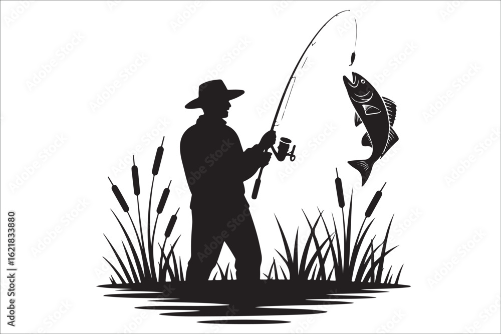 Obraz premium Fisherman Clipart Bundle – Lake, River, and Boat Fishing Graphics