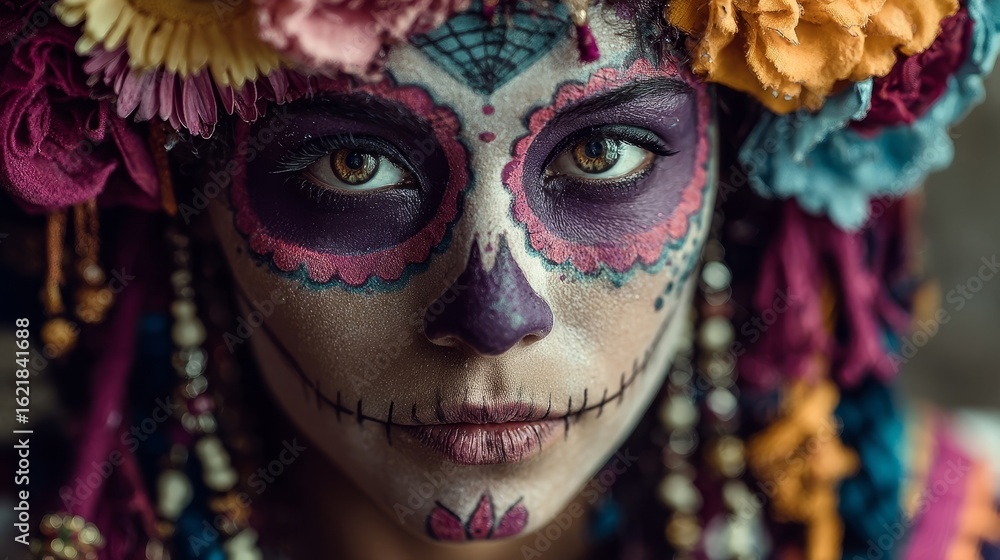 Fototapeta premium Cultural celebration dia de los muertos portrait photography urban environment close-up view artistic expression