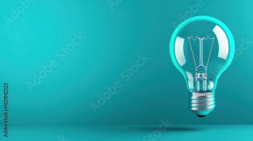 Bright Light Bulb Floating Above Smooth Turquoise Background