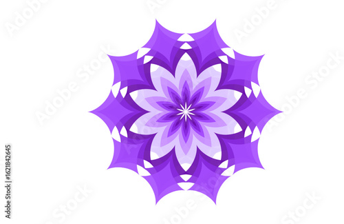Intricate purple floral mandala with layered petal geometry and radial symmetry, inspired by sacred chakra patterns and bohemian design, ideal for meditation visuals, digital art, or print decoration