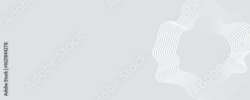 Abstract white geometric lines glowing on a gray background. Modern shiny blue wave circle line pattern.