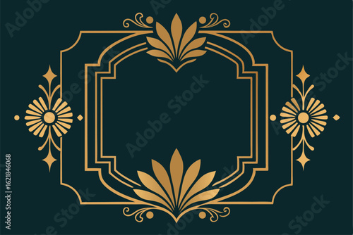 art deco floral frame with golden symmetry design  (1).eps