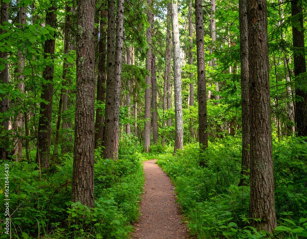 Obraz premium Path through a lush green forest
