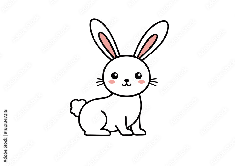 Adorable kawaii-style white bunny illustration. A charming cartoon rabbit sitting, perfect for children's designs. Cuteness concept. Adorable kawaii-style white bunny illustration. A charming cartoon rabbit sitting, perfect for children's designs. Cuteness concept.