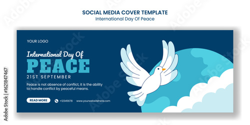 Cartoon Style Illustration Template for Peace Day Event Social Media Cover Sharing