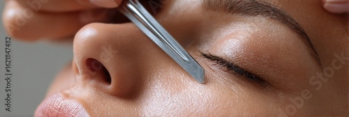 Close-up of Dermaplaning Procedure Using Scalpel Tool on Skin, Focusing on Texture and Detail in a Professional Beauty Setting