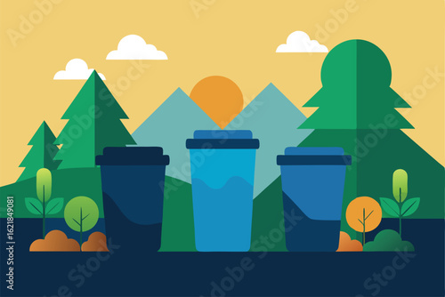 recycling bins with natural elements in the backgr (1).eps
