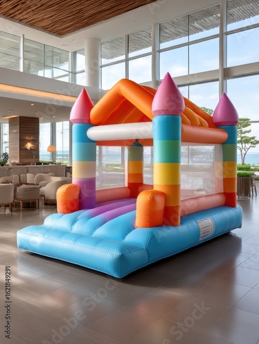 Colorful inflatable castle in lobby