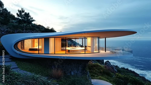 Wallpaper Mural Modern cliffside house overlooking the ocean Torontodigital.ca