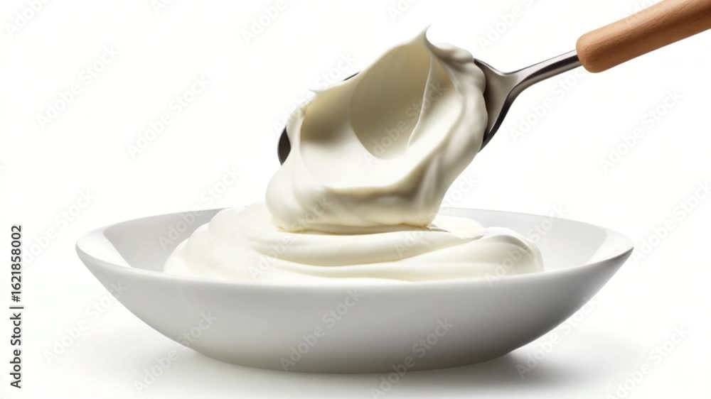 Creamy Indulgence: A close-up, high-angle shot showcases a pristine, ceramic bowl filled with smooth, creamy deliciousness and a spoon capturing the essence of this delightful treat. Creamy Indulgence: A close-up, high-angle shot showcases a pristine, ceramic bowl filled with smooth, creamy deliciousness and a spoon capturing the essence of this delightful treat.