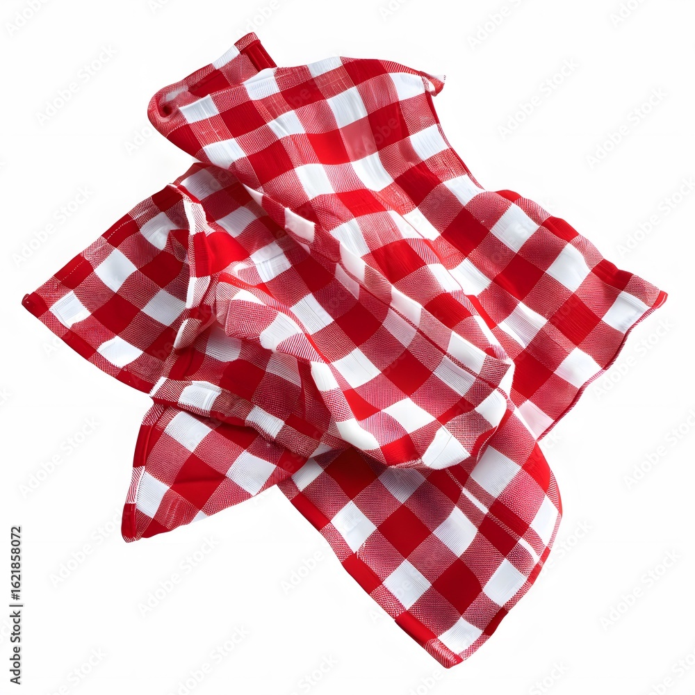 Obraz premium A red and white checked napkin isolated on a transparent background 