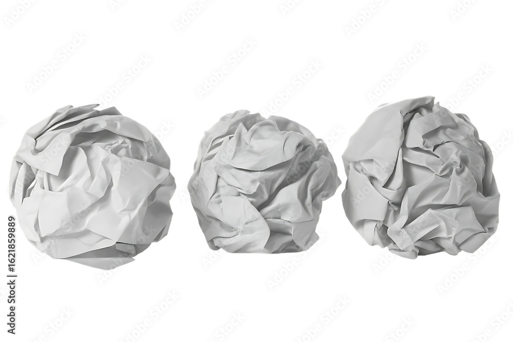 Fototapeta premium Three Crumpled White Paper Balls on Black Background Isolated Studio Shot