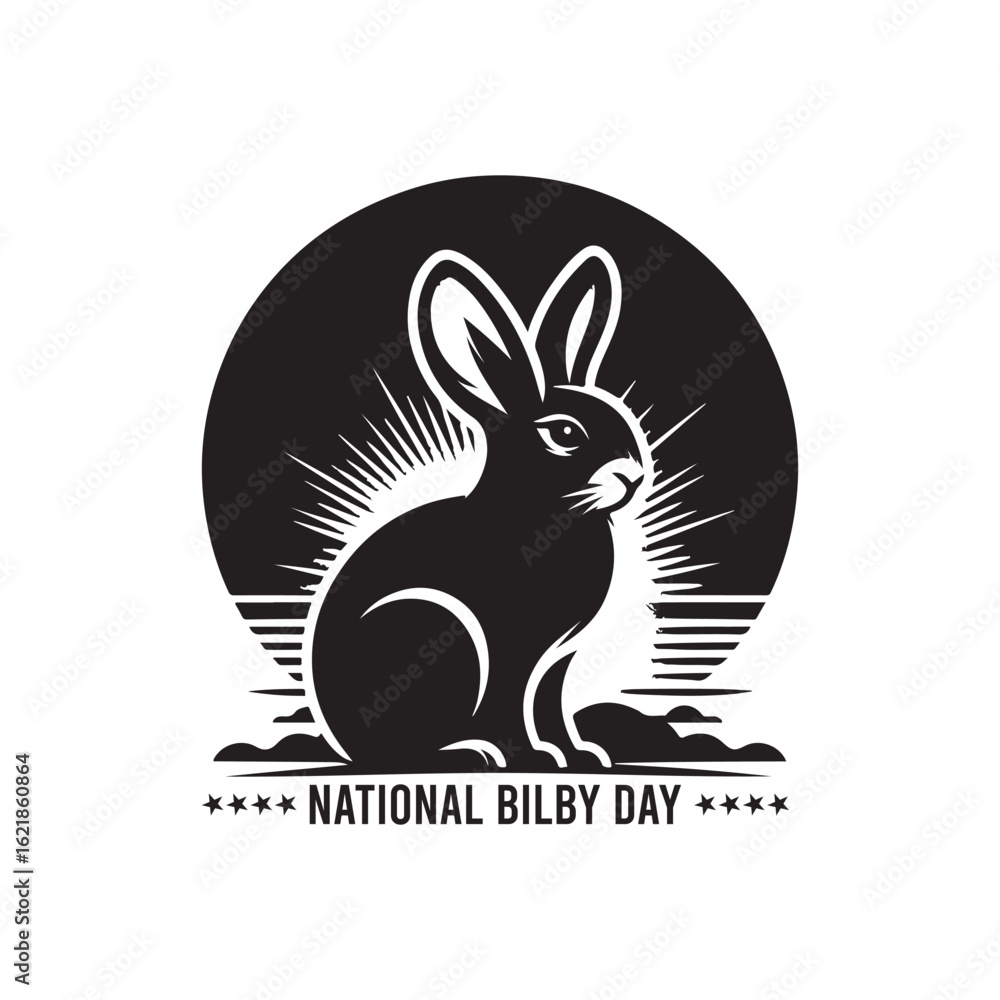 Fototapeta premium National Bilby Day Silhouette Vector Illustration, Solid White Background.