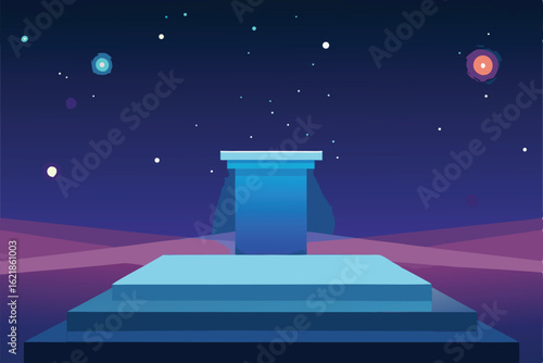 black podium under dramatic red spotlight  smokfy d 