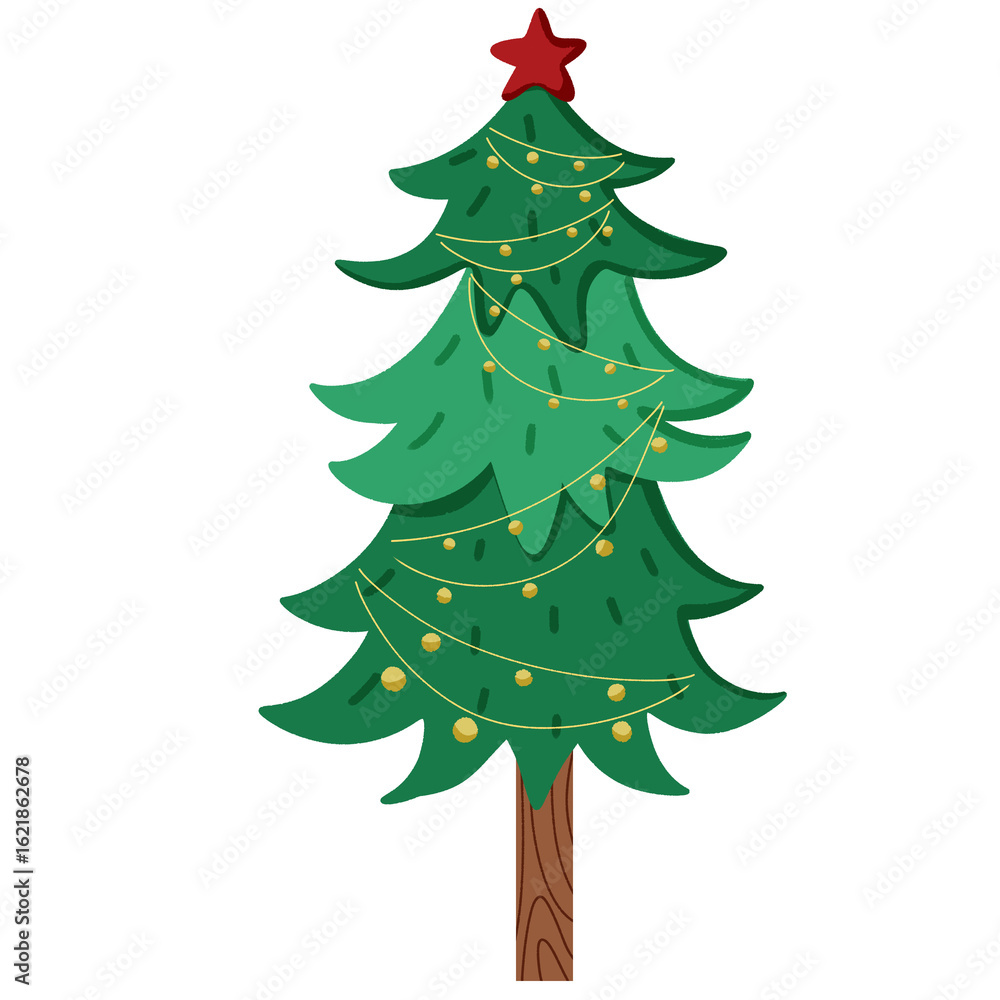 Fototapeta premium Decorated Christmas Tree with Star and Lights Vector