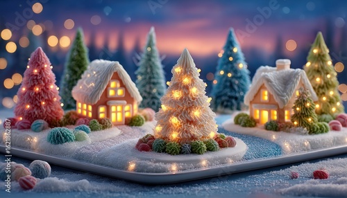 Wallpaper Mural Festive winter village scene Torontodigital.ca