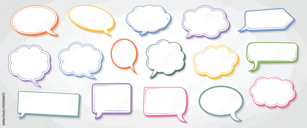 Obraz premium Colorful speech bubbles diverse shapes communication dialogue talk conversation vector