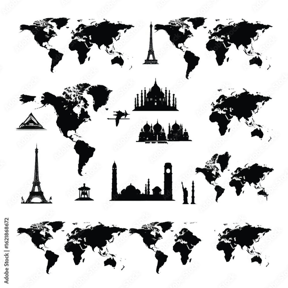 Obraz premium vector illustration of countries silhouette set, Black & White silhouette set