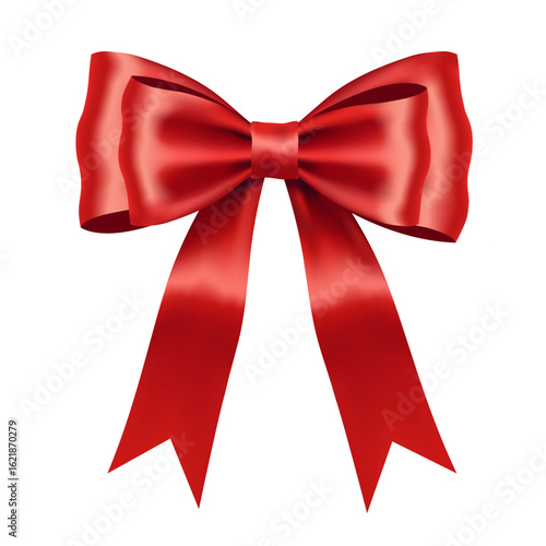 Elegant Red Satin Bow – Isolated on White Background