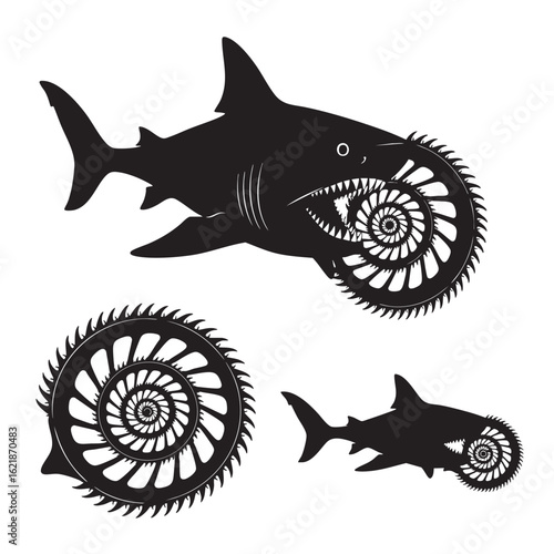 Helicoprion Silhouettes as a Spiral Jawed Prehistoric Fish