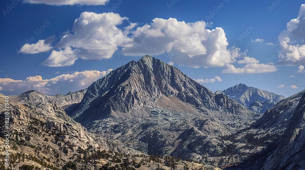 Scenic view of North Peak, a prominent mountain summit with rugged rock formations, dense forests, winding trails, clear streams, and panoramic vistas of surrounding landscapes Scenic view of North Peak, a prominent mountain summit with rugged rock formations, dense forests, winding trails, clear streams, and panoramic vistas of surrounding landscapes