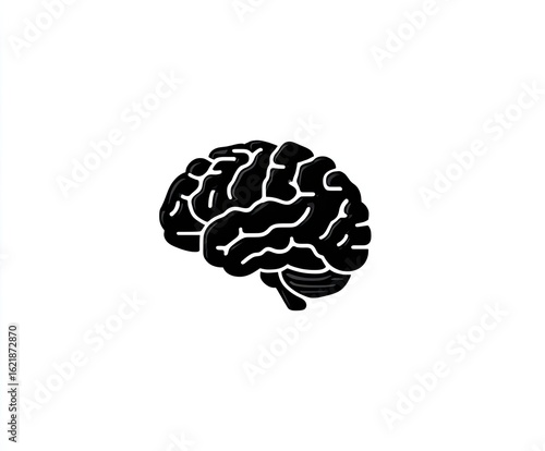 Silhouette of a human brain, outlined in a stylized way, showing the gyri and sulci,  on a plain white background