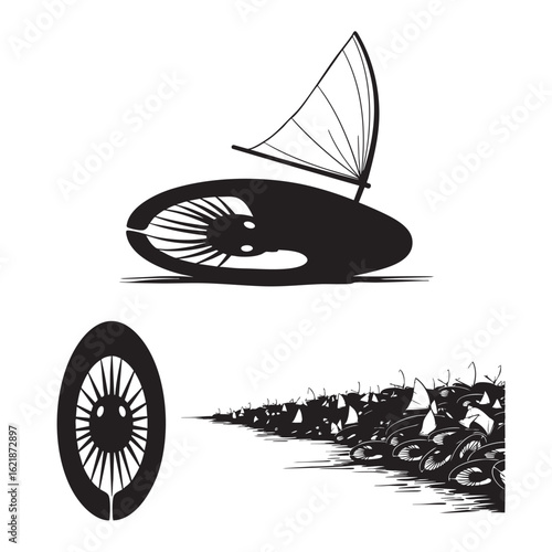 Velella Silhouettes as a By the Wind Sailor Hydrozoan Set