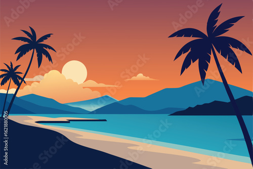 tropical beach background with palm trees and sea .eps