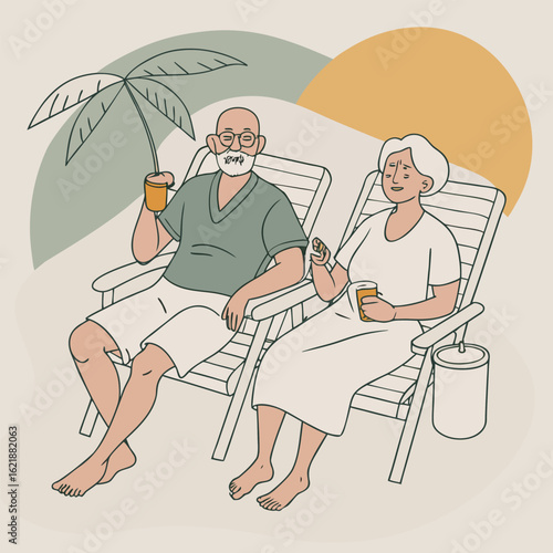 elderly couple relaxing on beach chairs clip art preview