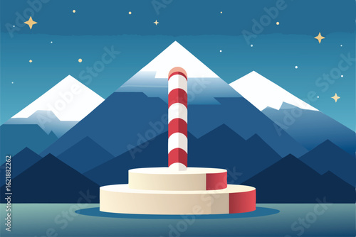 a charming christmas podium with candy cane stripe.eps