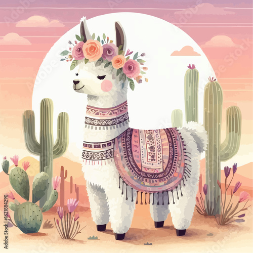 cactus in the desert with an alpaca 