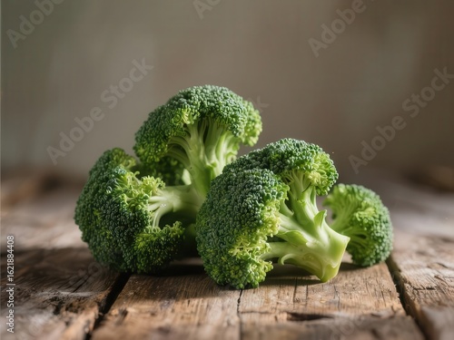 Wallpaper Mural Close-up of fresh green broccoli florets on rustic wooden table,  food,  minerals Torontodigital.ca