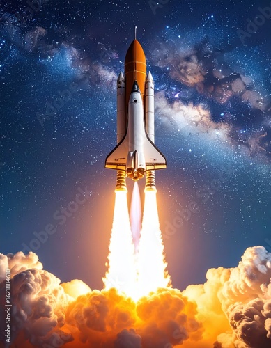 Rocket launch into starry night sky