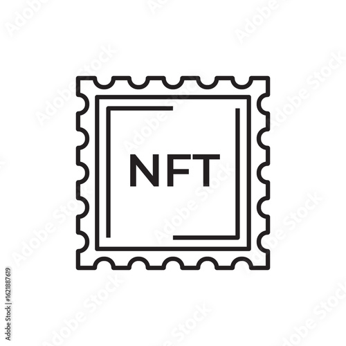 Minimalist NFT stamp icon in outline style, perfect for blockchain, digital asset, crypto art, NFT marketplace, web3 design, and tokenization visuals in modern tech-themed vector graphics.