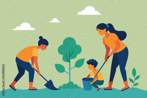 kids planting trees during a spring day   (1).eps