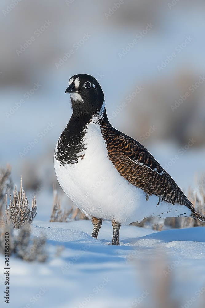 White-tailed Ptarmigan Standing in Snowy Landscape White-tailed Ptarmigan Standing in Snowy Landscape