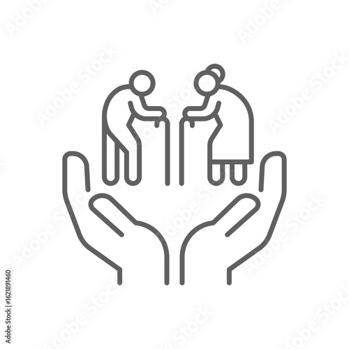 Elder Care Icon, Senior Support, Home Help, Healthcare, Caregiver, Editable Stroke, Thin Line