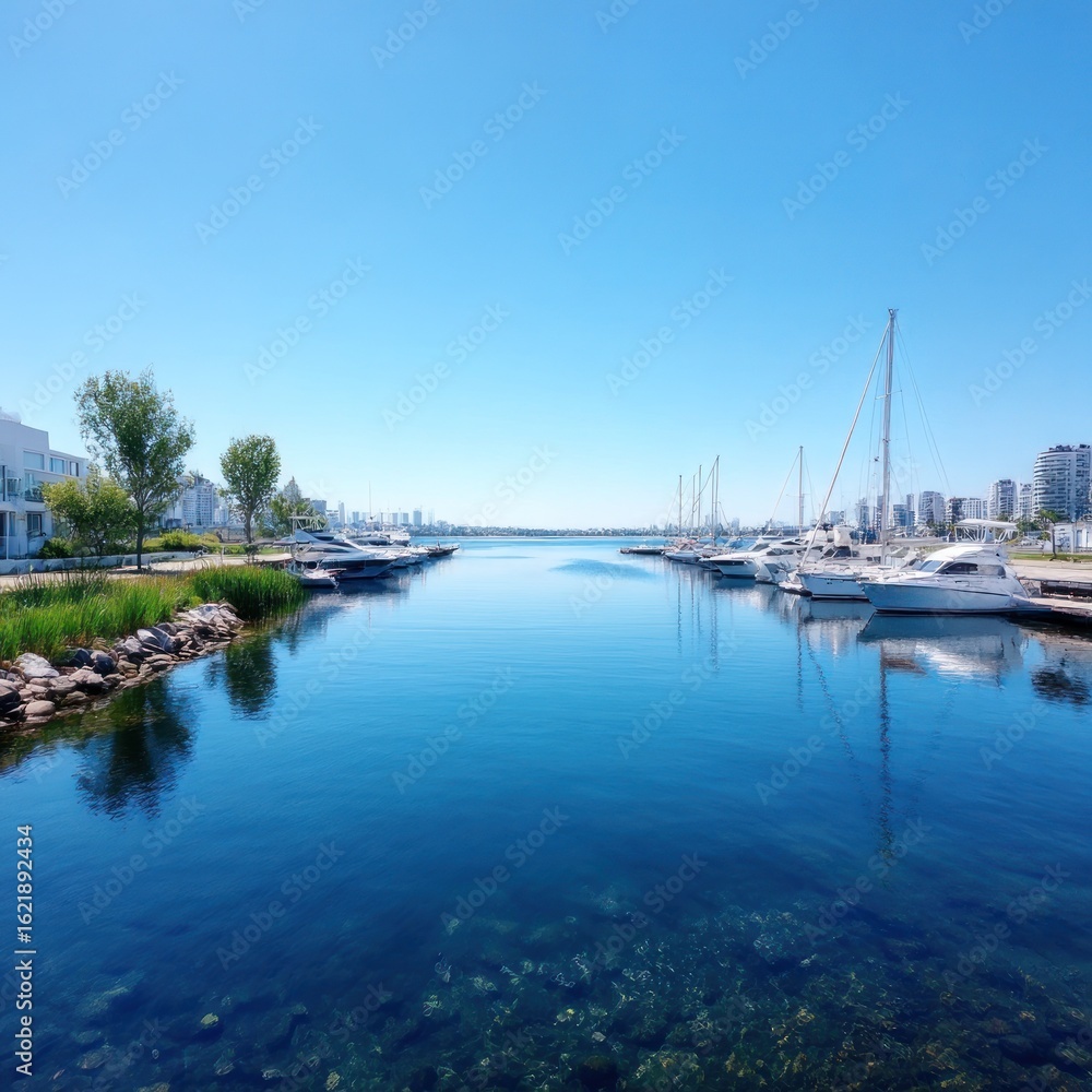Fototapeta premium Peaceful waterfront marina view