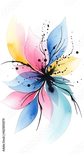 Watercolor flower artwork with soft pastel hues and abstract botanical concept design
